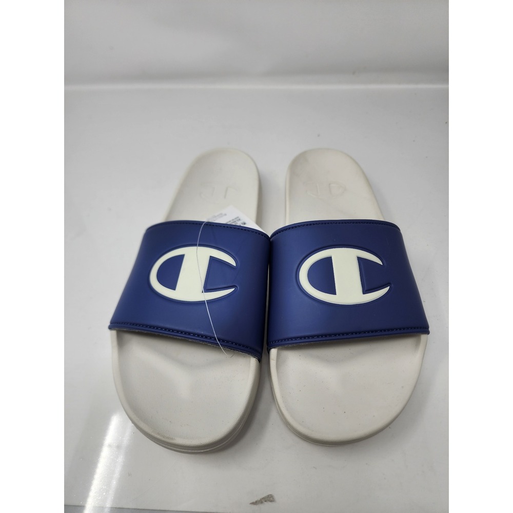 Champion Mens Slide Sandals Blue Faux Leather Athletic Size 10